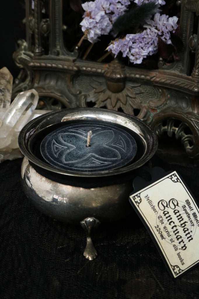 Samhain Sanctuary - Vintage Silver Plated Cauldron Candle 220ml