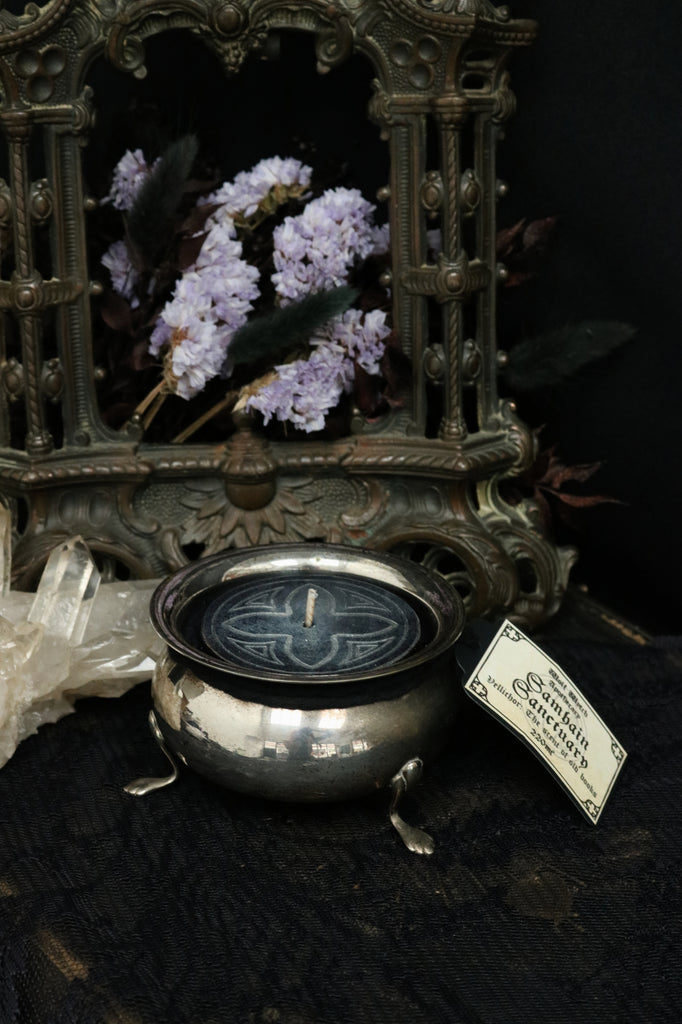 Samhain Sanctuary - Vintage Silver Plated Cauldron Candle 220ml