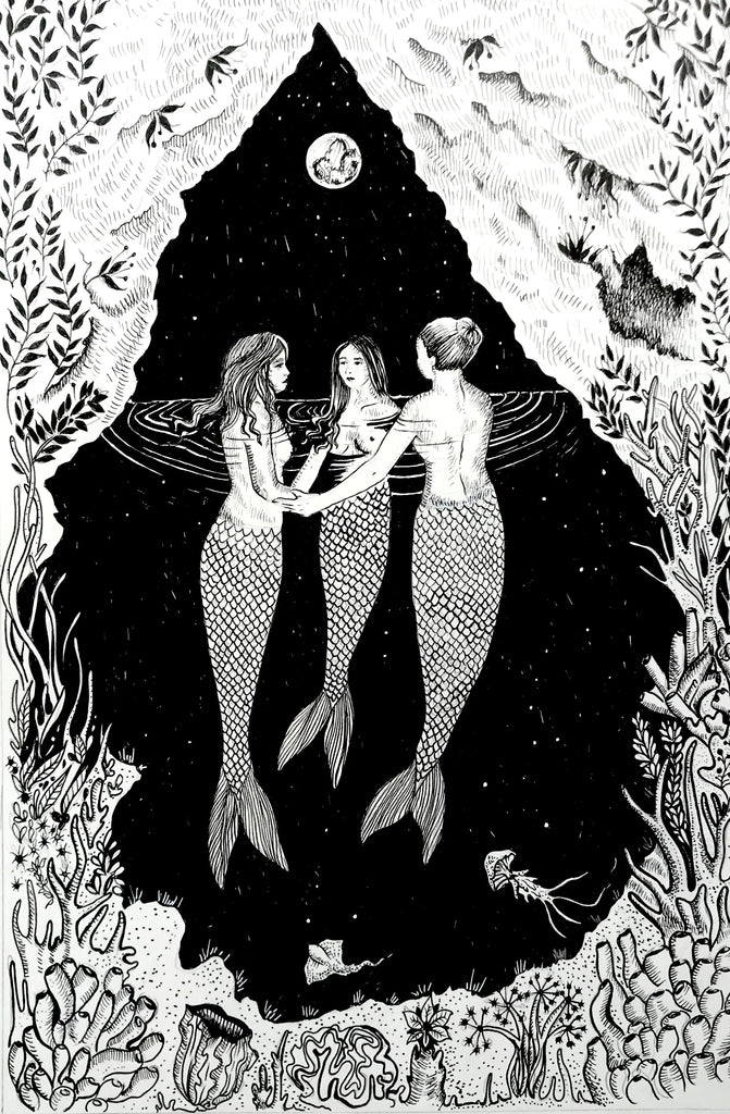 The Mermaids Of Gozo Art Print - Black & Bone