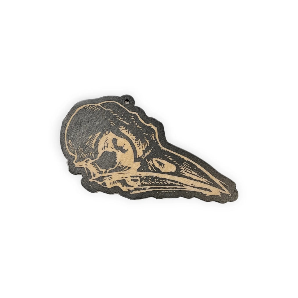 Raven Skull Woodcut Wall Hanging - Black & Bone